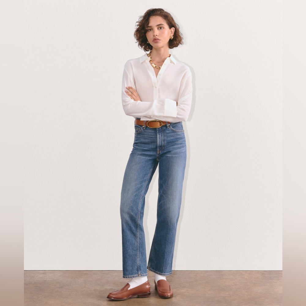 Everlane High Rise Straight Leg Jeans | Size 25 | Organic Cotton Blue